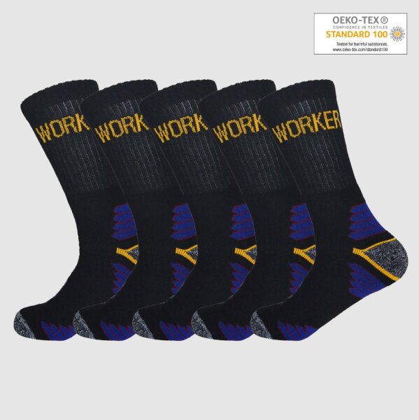 5 Paar Arbeitssocken Socken Baumwolle WORKER Socks 43-46 Schwarz Anti Rutsch