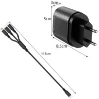 4 fach USB Wandladegerät + 3 fach Kabel