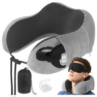 Reisekissen Set mit Augenbinde und Ohrenst&ouml;psel, Nackenkissen, 3D-Croissant, Kopfst&uuml;tze f&uuml;r Touristen im Flugzeug, Auto