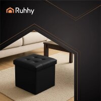 Sitzpouf mit Stauraum schwarz, faltbarer Würfel, praktisches Design und Ordnung in einem