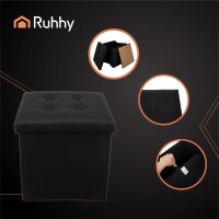 Sitzpouf mit Stauraum schwarz, faltbarer Würfel, praktisches Design und Ordnung in einem