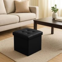 Sitzpouf mit Stauraum schwarz, faltbarer Würfel, praktisches Design und Ordnung in einem