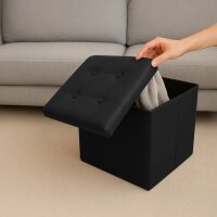 Sitzpouf mit Stauraum schwarz, faltbarer Würfel, praktisches Design und Ordnung in einem